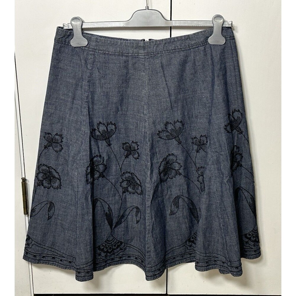 VGC J. Jill Floral Embroidered 100% Cotton A Line Midi Skirt Size 14Petite - Picture 5 of 14